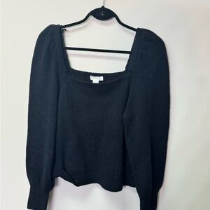 H&M Black Square Neck Puff Sleeve Sweater